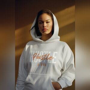 Gildan White Hoodie with Orange and White Print